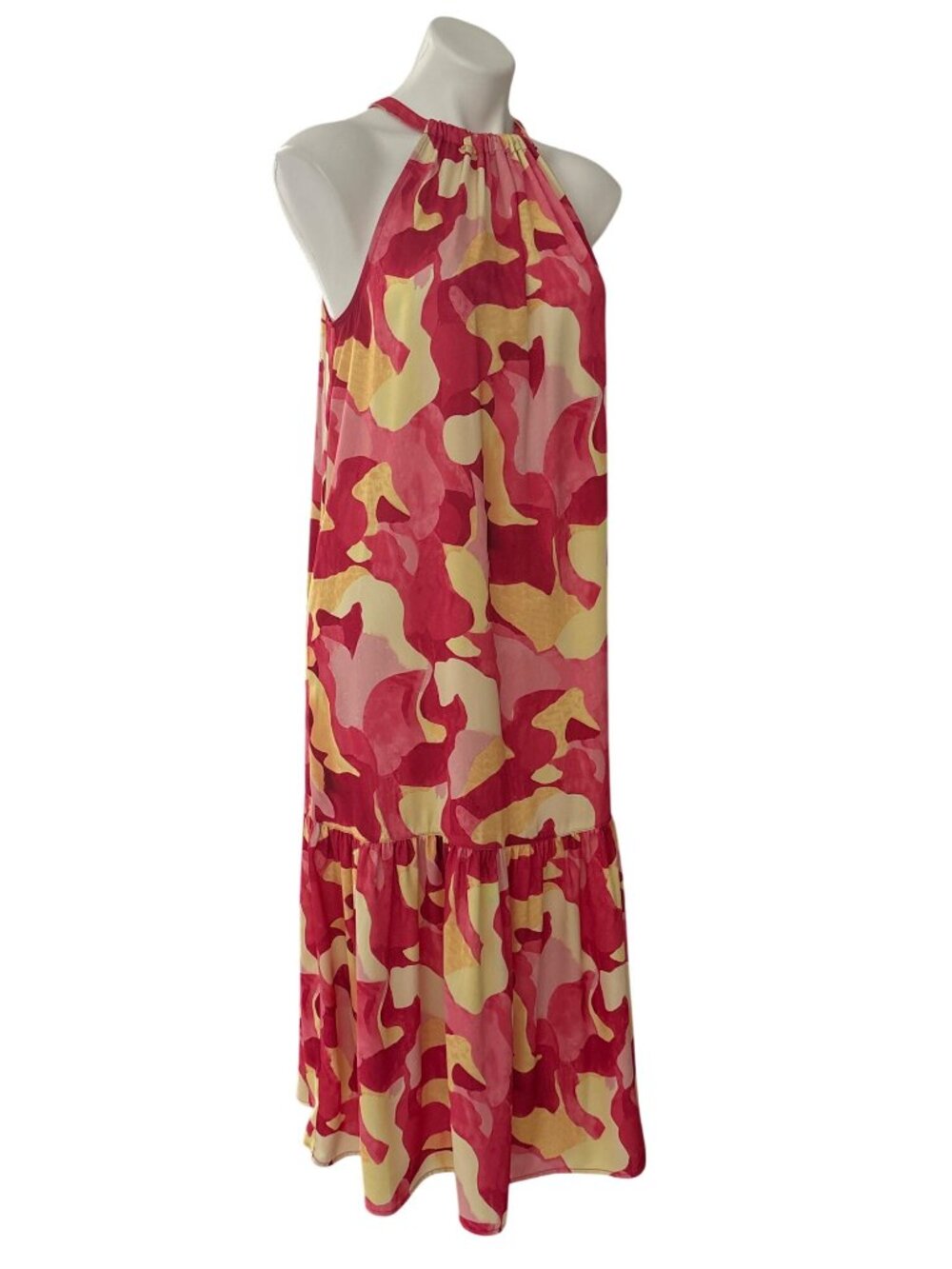 Ming Wang Women's NWT $270 Abstract Print Crepe De Chine Flounced Halter Dress M - Picture 4 of 11